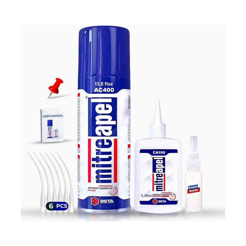 MITREAPEL Süper CA Yapıştırıcı + Sprey Aktivatör Seti (AC400 / 3.5 oz)